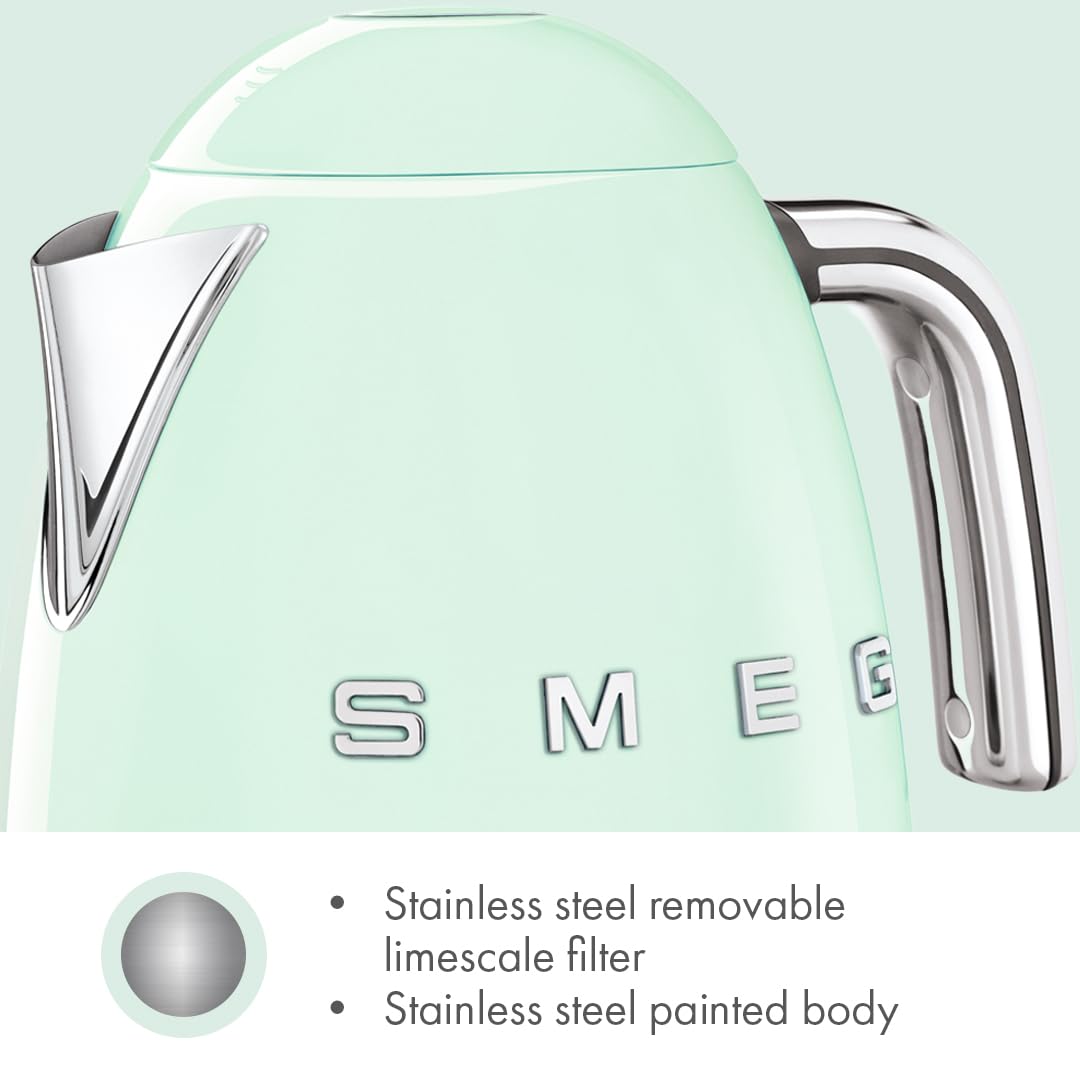 SMEG 7-Cup Variable Temperature Electric Kettle - Retro Style Aesthetic with Advanced Technology - Stainless Steel, 1400W, 120V, 360° Swivel Base…