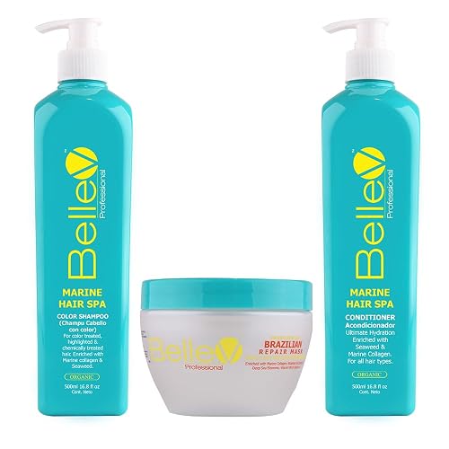 BelleV Professional Marine Hair Spa TRIO SET (16.8 fl oz) Marine Color Shampoo (16.8 fl oz) Marine Conditioner (300g) Brazilian Repair Mask