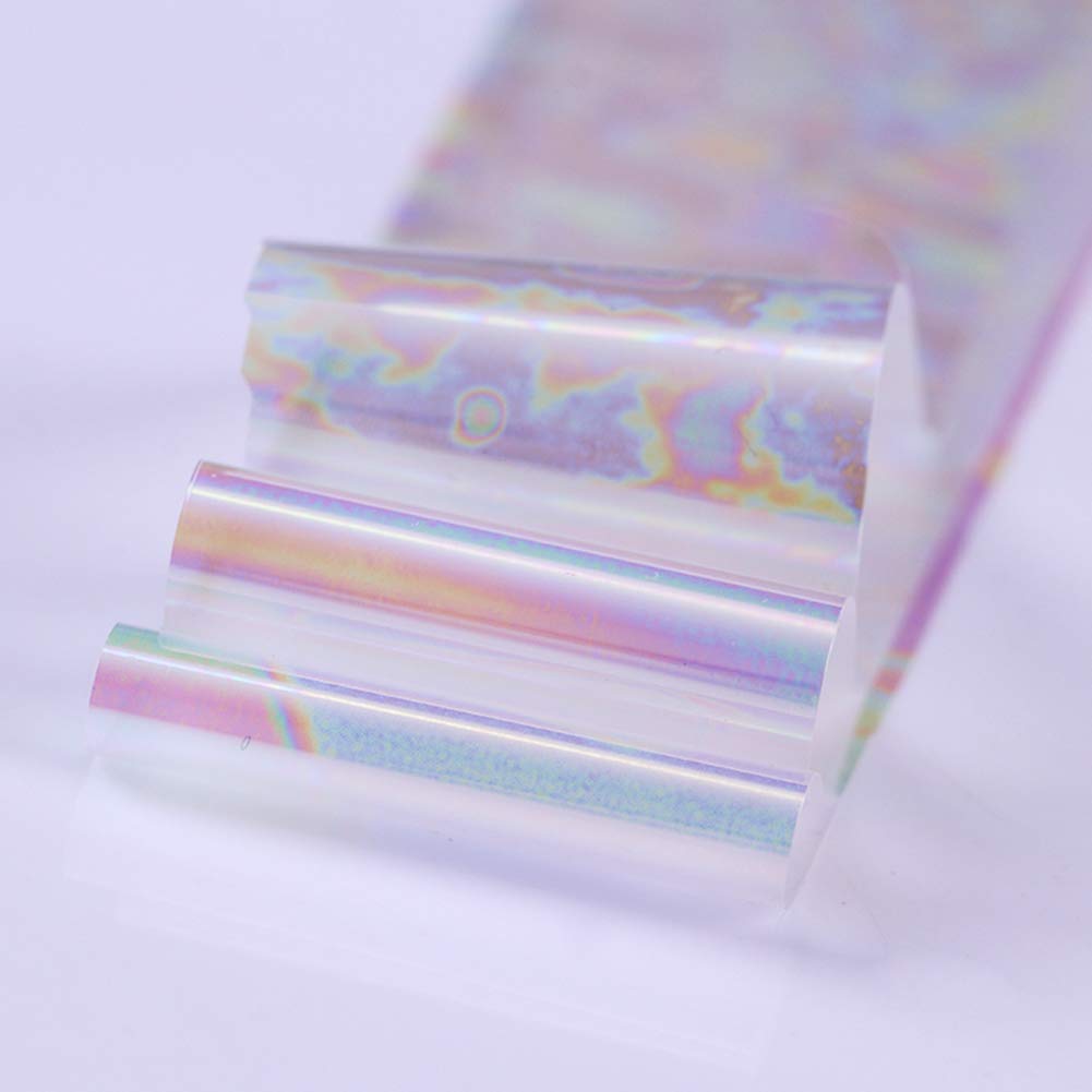 WOKOTO 10 Rolls White Pearl Color Holographic Nail Art Foil Transfer Roll Set Mix-Pattern Stickers Nails Transfer Decals Wraps Kit(1.0inchs*39.4inchs