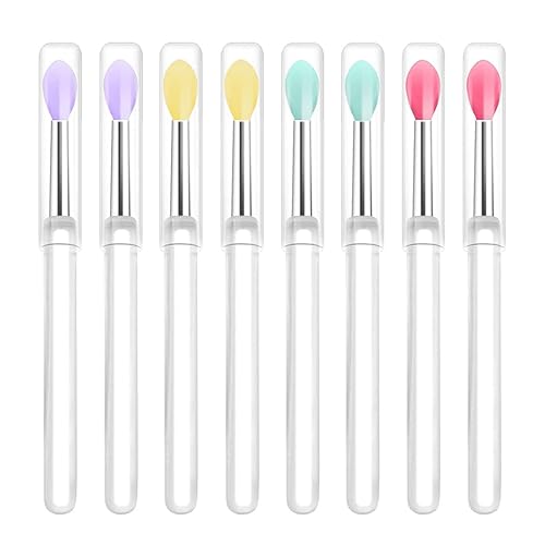 LORMAY Silicone Lip Brushes with Transparent Handles and Caps. Perfect Tools for Applying Cream Lip Mask, Eyeshadow, and Lipstick (8pcs, Multicolor)