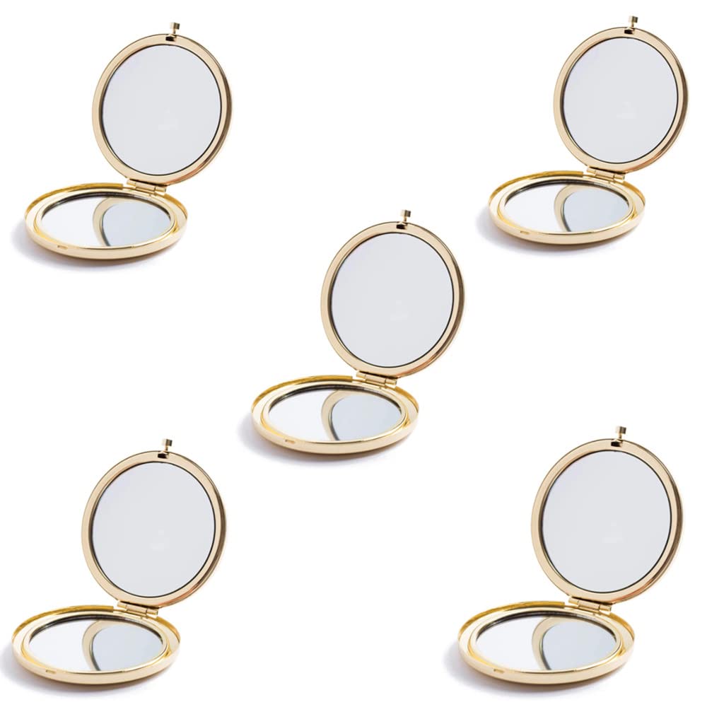mpowtech 5 Pack Magnifying Compact Mirrors Bulk - Gold Small Mirror for Purse,Double Sided Travel Makeup Mirror with 1x and 2X Magnification,Cosmetic
