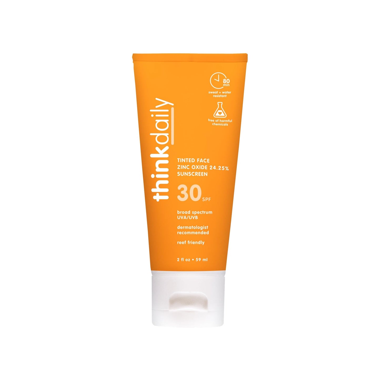 Thinkdaily SPF 30 Tinted Sunscreen for Face with Zinc Oxide, 2 Oz - Safe, Natural, Water Resistant Reef Safe Sunscreen, All Skin Tones, Broad Spectrum