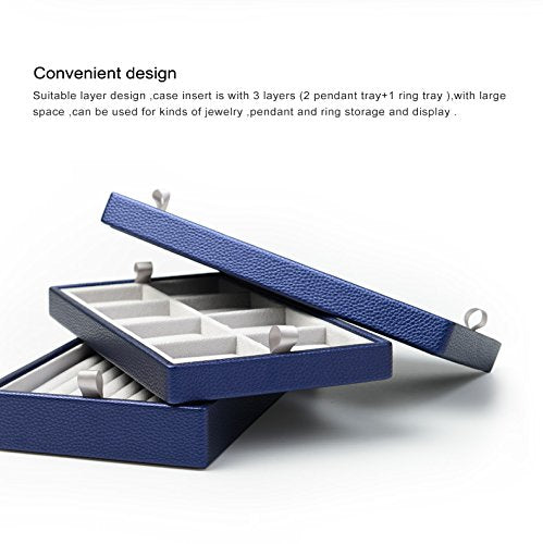 Oirlv Blue Leather Jewelry Box Handmade Travel Jewelry Organizer Storage Case Holder For Girl Lady Earring,Ring,Necklace,Pendant,Watch,Bracelet.(3…