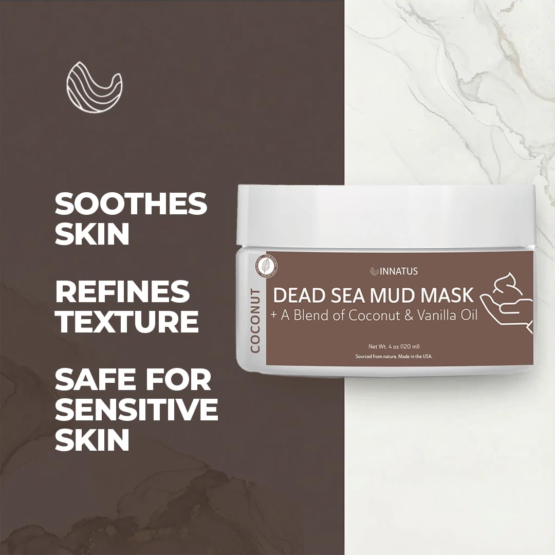 INNATUS Dead Sea Mud Mask with Agave Coconut Oil - 4oz Detoxifying & Hydrating Face Mask - Purifies Skin & Controls Acne While Nourishing with Coconut