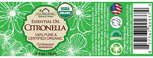 US Organic Citronella Essential Oil, USDA Certified, 100% Pure, 15 ml Pack of 2, Improved caps and droppers - Used for Skin Care, Many DIY Projects