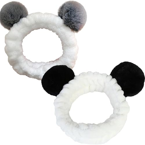 LJJCSFF 2 Pcs Panda Makeup Headband Washing Face Hair Band Fluffy Skincare Headbands Reusable Spa Headwrap Shower Head Wrap for Women Girls