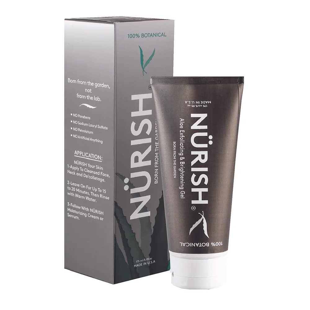 NURISH Aloe Exfoliating Gel, 5.95 oz. 100% Natural & Vegan. Exfoliate & Cleans Your Skin Without Using Harsh Chemicals, Acids or Abrasives.