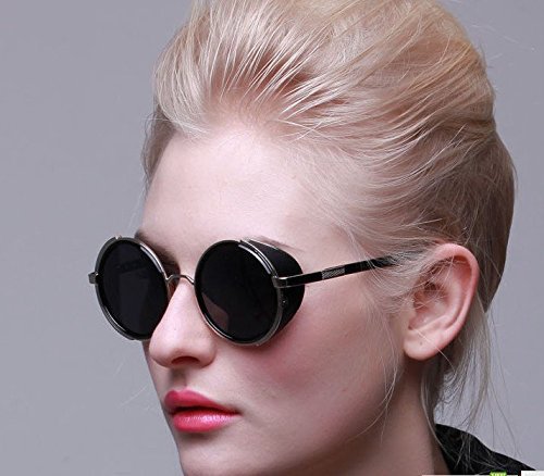 Round Steampunk Sunglasses for Men Women Silver Frame Black Circle Lenses Cyber Goggles Glasses Vintage Retro Design Blinder Fashion Accessories Fashion JJLHIF
