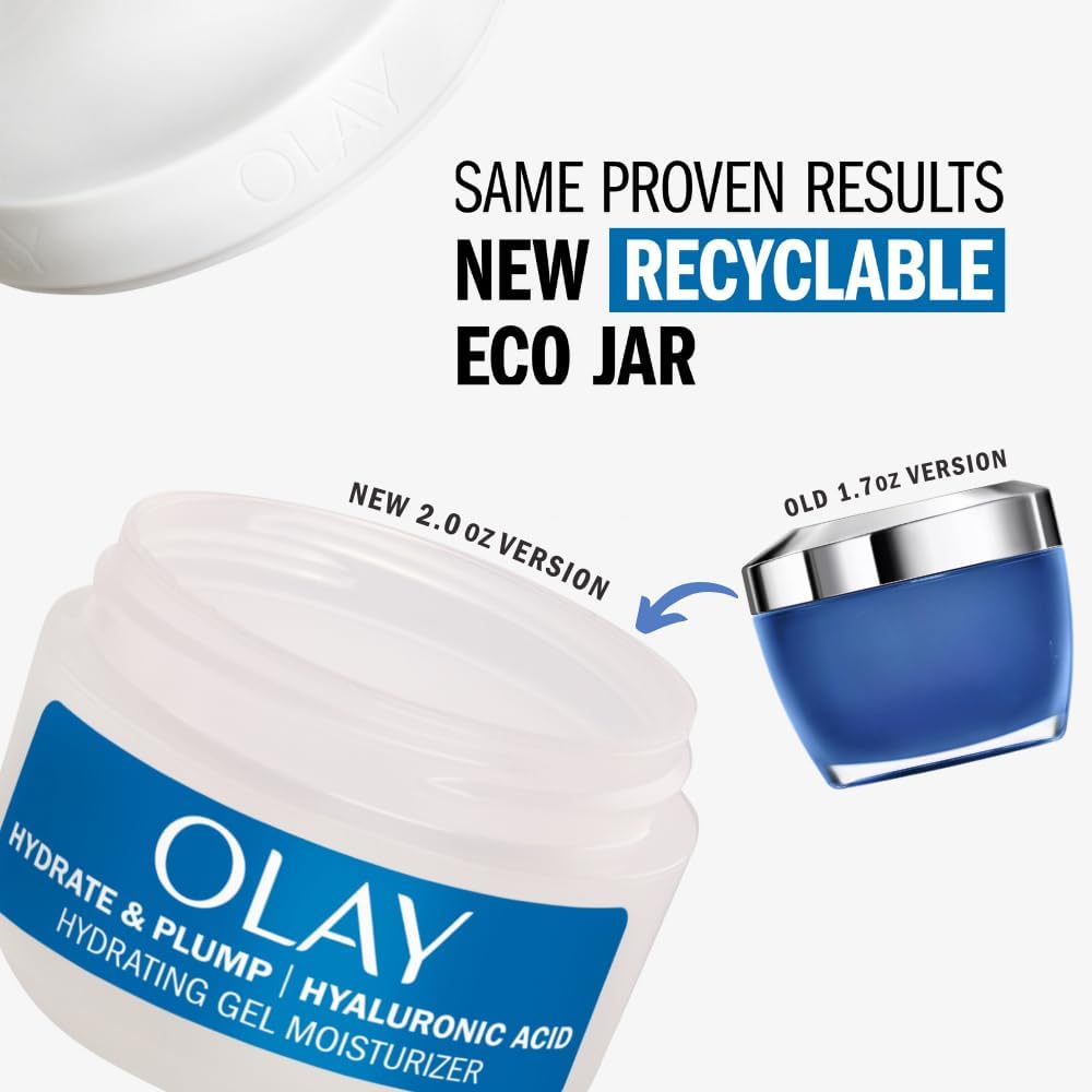 Olay Hyaluronic Acid Face Mousturizer, Plump & Hydrate, Fragrance-Free - Hydrating Gel for Dry Skin Retain & Replenish Moisture, with Niacinamide