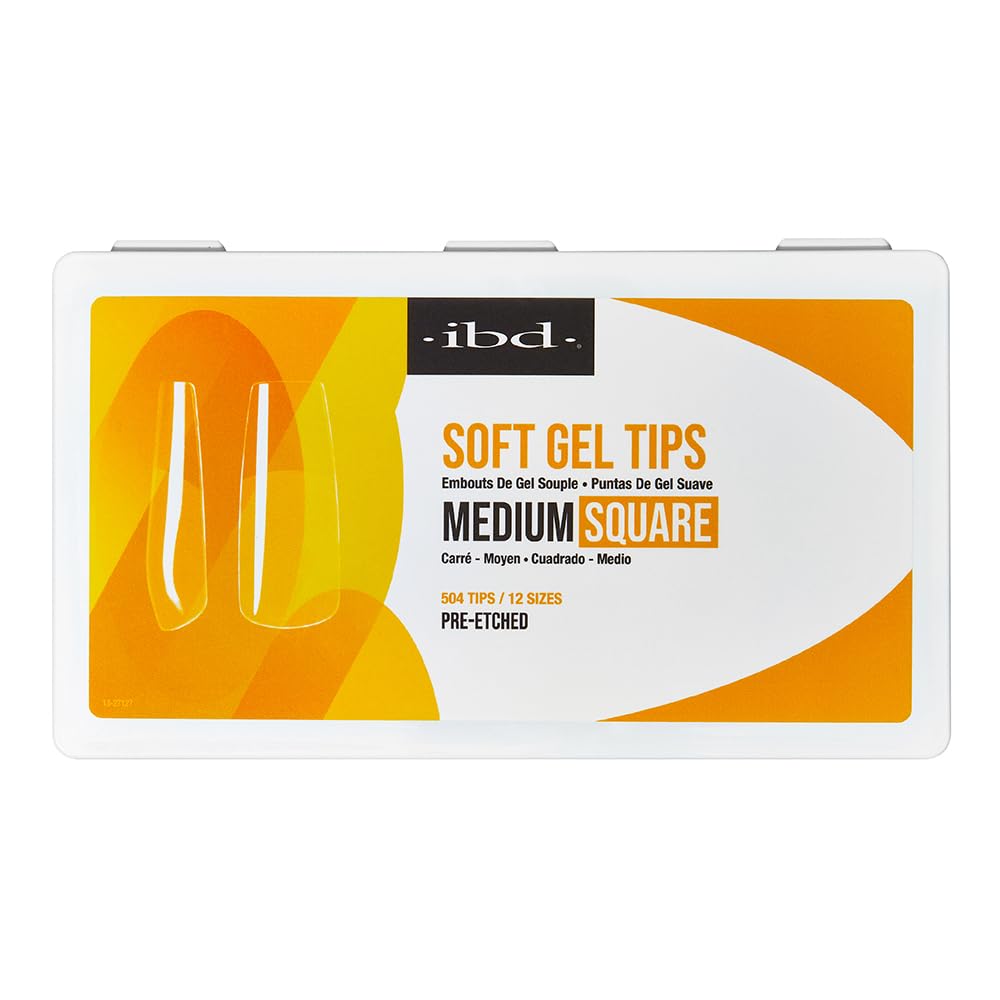 IBD Clear Soft Gel Nail Tips - Pre-Etched Medium Square Full Cover Press On Nails Extensions for Gel & Acrylic, Salon & Home DIY Manicure, 504 Pcs 12 Beauty & Personal Care IBD
