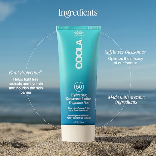 COOLA Organic Sunscreen SPF 50 Sunblock Body Lotion, Dermatologist Tested Skin Care for Daily Protection, Vegan and Gluten Free, Fragrance Free, 5 Fl