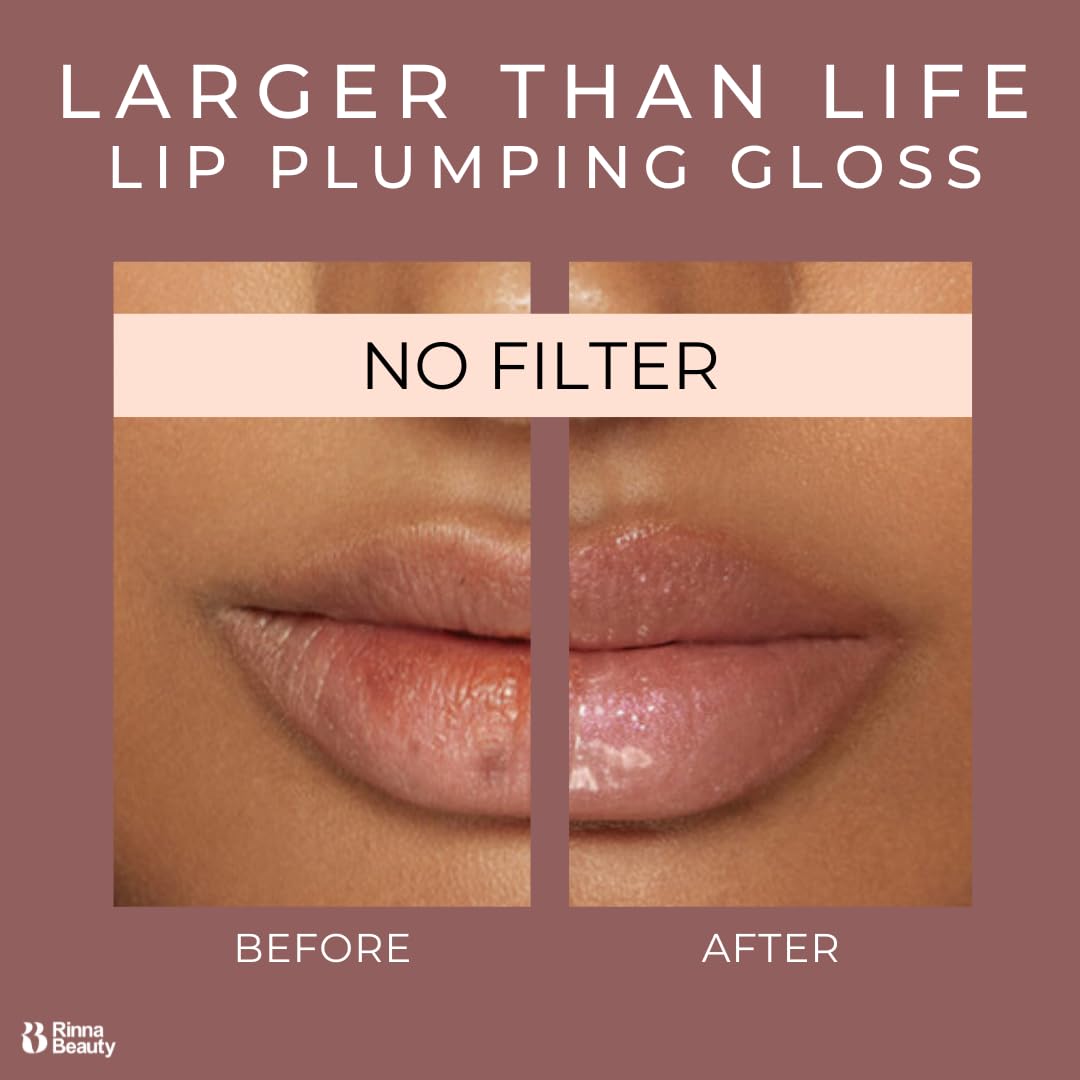 Rinna Beauty Lip Plumping Gloss - No Filter - Helps Boost Collagen, Increases Lip Volume, Elastin Production - Vegan, Cruelty-Free - 1 each