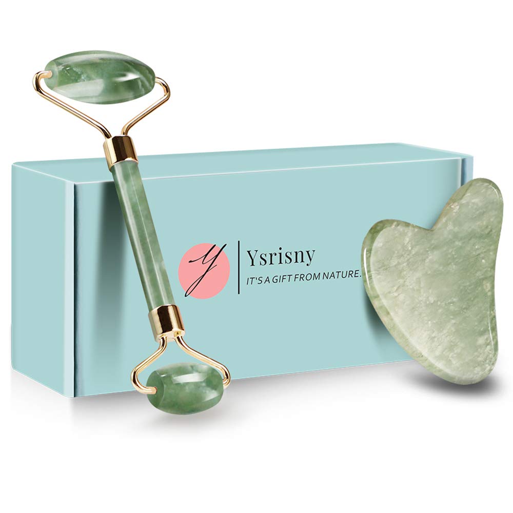 Ysrisny Gua Sha Facial Tools Jade Roller for Face - Facial Massage Tool for Anti Aging Wrinkles and Skin Rejuvenate -100% Natural Jade Stone for Face