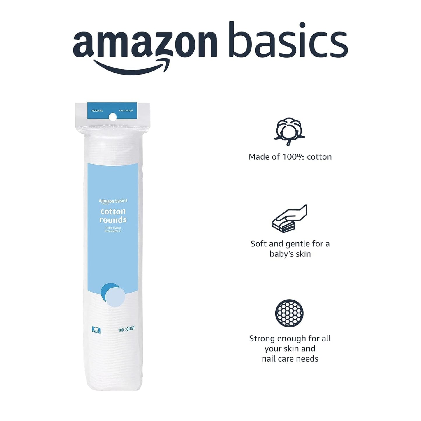 Amazon Basics Hypoallergenic Cotton Rounds for Makeup Removal and Skincare, 100 Count, 1 Pack Beauty and Personal Care Amazon Basics