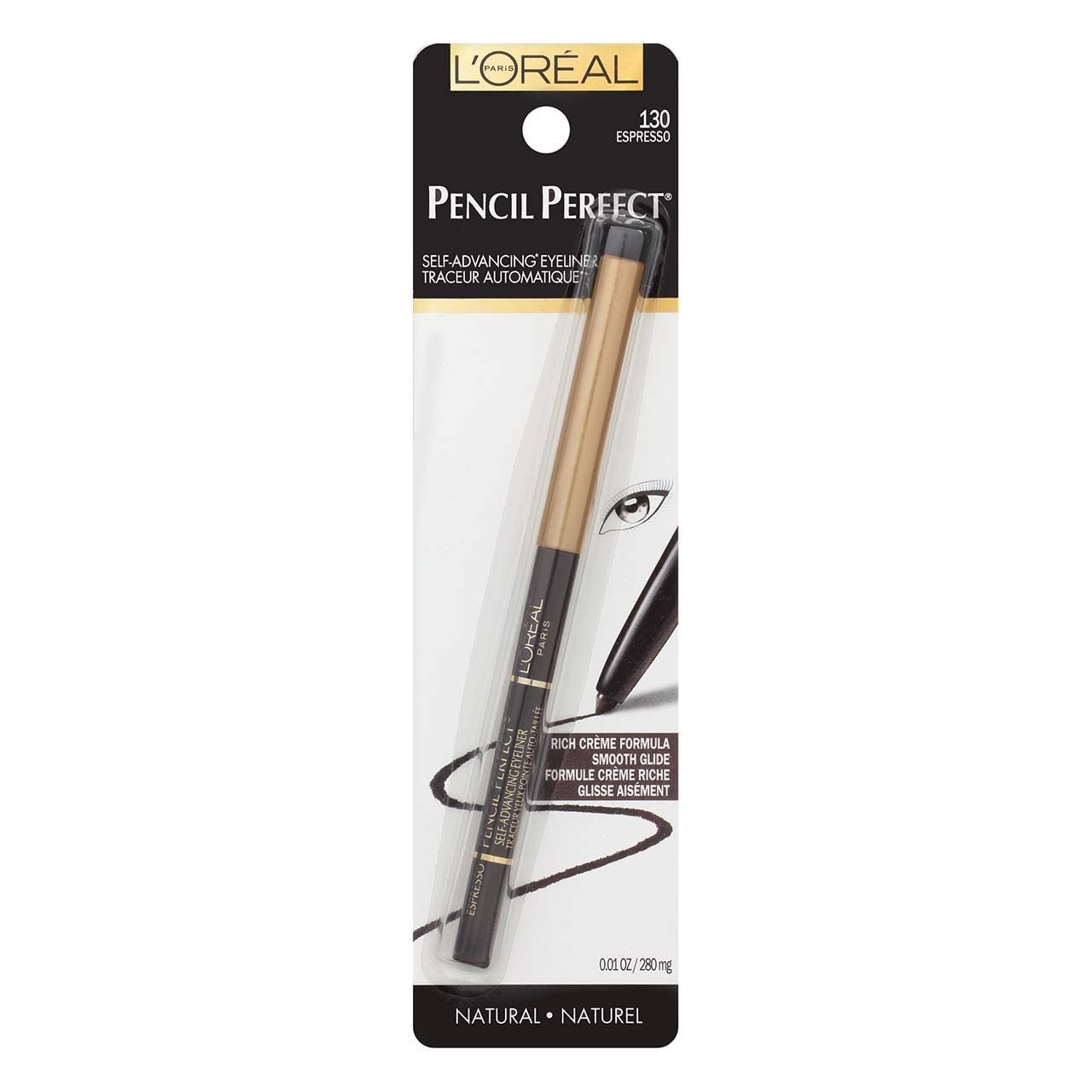 L'Oréal Paris Pencil Perfect Self-Advancing Eyeliner, 130 Espresso (Pack of 2)