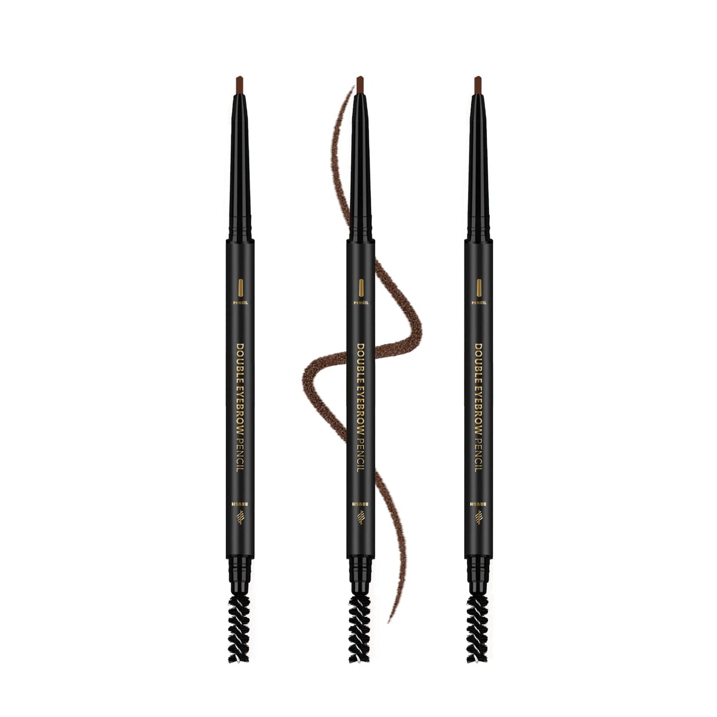 3 Pcs Waterproof Eyebrow Pencil Dark Brown, Premium Eye Brow Pencil Brn with Spoolie Brush, Longwearing for Perfect Brows, Professional, Precision