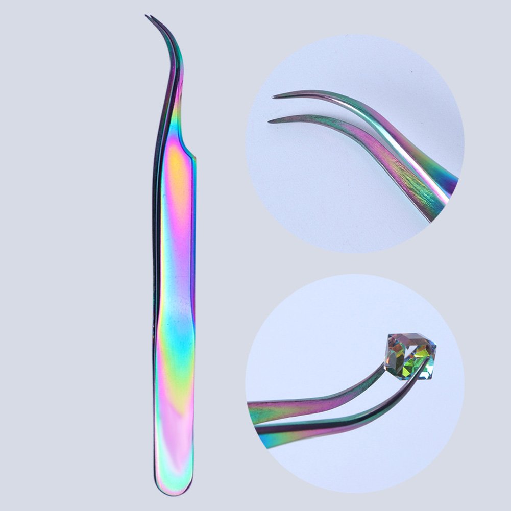 WOKOTO Nail Tweezers And Scissors Kit Straight Curved Rainbow Stainless Steel Precision Tweezers Set For Nail Art Sticker Rhinestone Eyelash