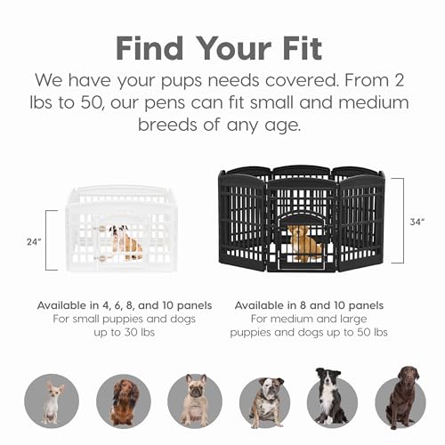 IRIS USA 24" 4-Panel Dog Playpen with Door, 35 x 35 x 24, Puppy Playpen, Dog Play Pen Indoors, Pet Fence, Puppies/Small Dogs, White