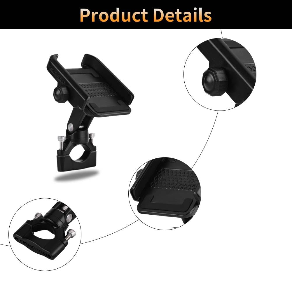 Keenso Motorcycle Cell Phone Mount Holder, Adjustable Universal Handlebar Phone Mount Holder Bracket for 4-6inch Mobile Phone Black