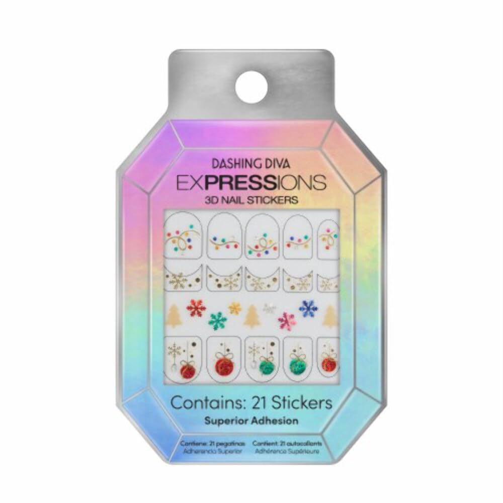 Dashing Diva Expressions 3D Nail Stickers - Holiday Extravaganza | Easy Application | Long-Lasting & Durable | Perfect for DIY Nail Art | Beauty & Personal Care Dashing Diva