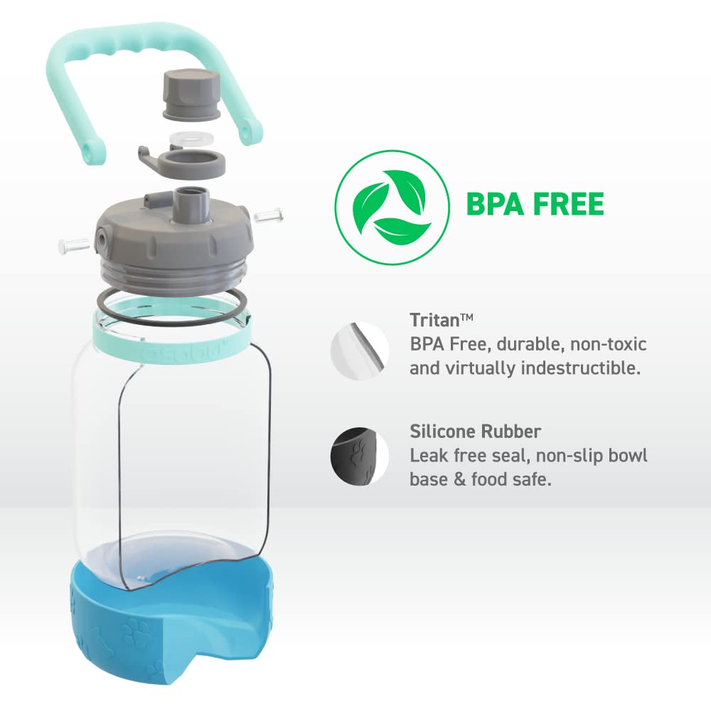 Asobu Buddy Bottle a Stainless Steel Insulated Water Bottle for with Removable Dog Water Bowl and Dog Food and Treat Storage Bowl (Blue, 50 Ounce)