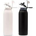 Ello Pop & Fill 32oz. 2-Pack Stainless Steel Water Bottle with QuickFill Technology, Dunes/Charcoal