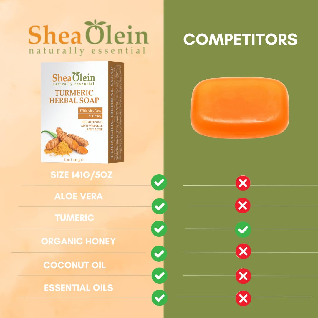 SheaOlein naturally essential TUMERIC HERBAL SOAP with Aloe Vera And Honey 5 Oz Bar 6 Count