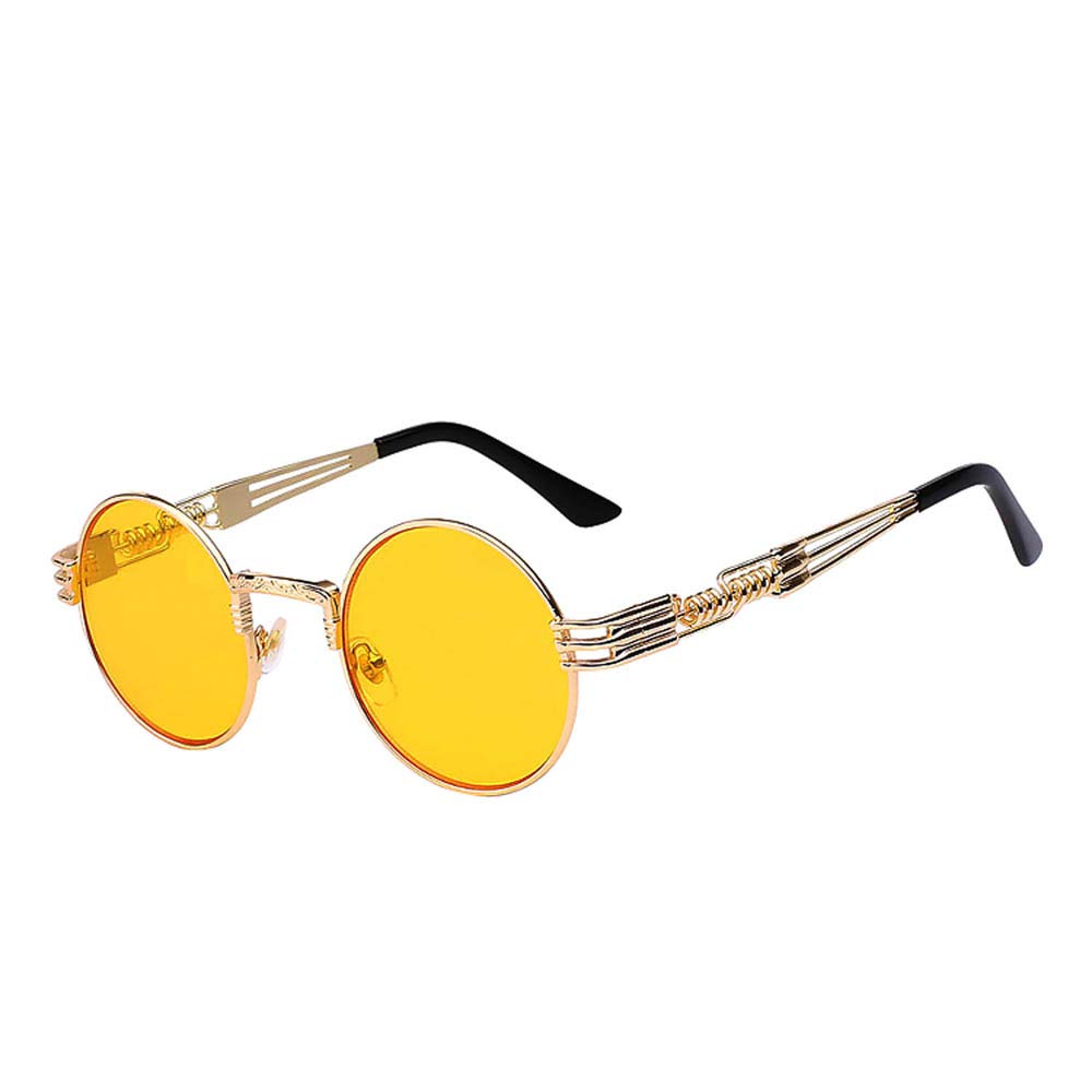 Retro Steampunk Style Round Vintage Yellow Lens Sunglasses Gold Metal Frame