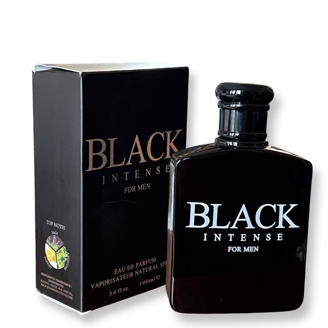 BLACK INTENSE for Men Eau de Parfum for Men - 3.4 Fl Oz - Perfect blend of Sage, Lemon and Absinthe for a Sophisticated Scent