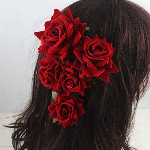 Rose Flower Hair Clip 3D Red Roses Flower Hair Accessories Comb Piece for Girls Women Bride Wedding Hair Clip Flamenco Dancer Hairpins Headwear