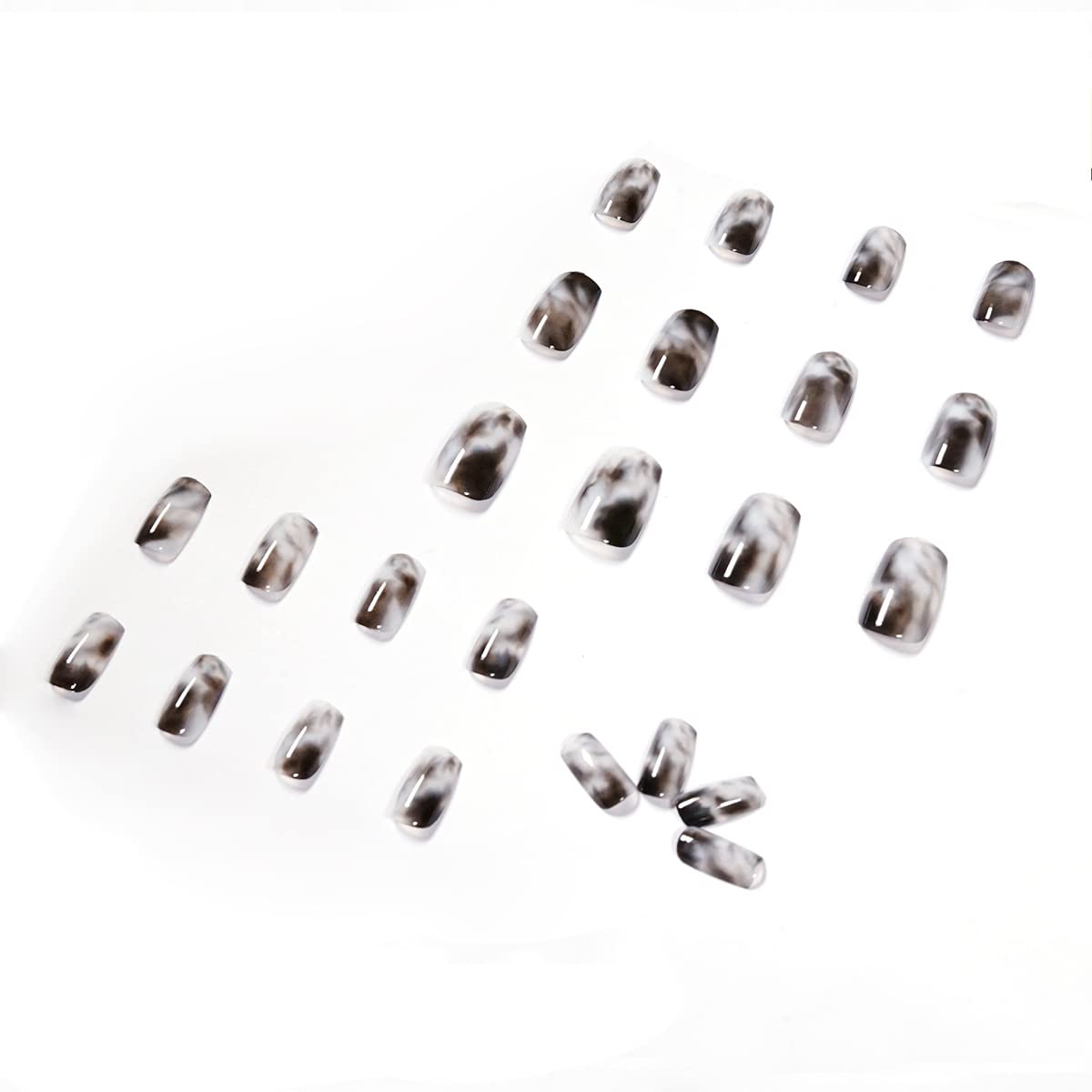 BABALAL Square Press On Ombre Glue On Short Squoval Acrylic Nails - Glossy Black Full Cover Nails for Women & Girls