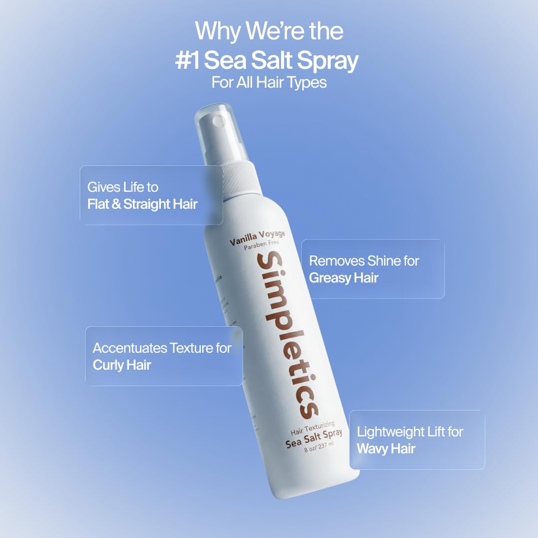 Simpletics Himalayan Sea Salt Hair Spray (Vanilla Scent) - Natural 5-Ingredient Formula for Beach Waves & Volume - Light Hold, Non-Greasy, Paraben Beauty and Personal Care Simpletics