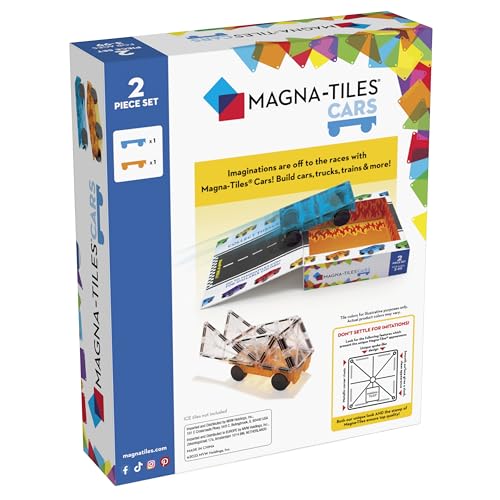 MAGNA-TILES Cars – Blue & Orange 2-Piece Magnetic Construction Set, The Original Magnetic Building Brand