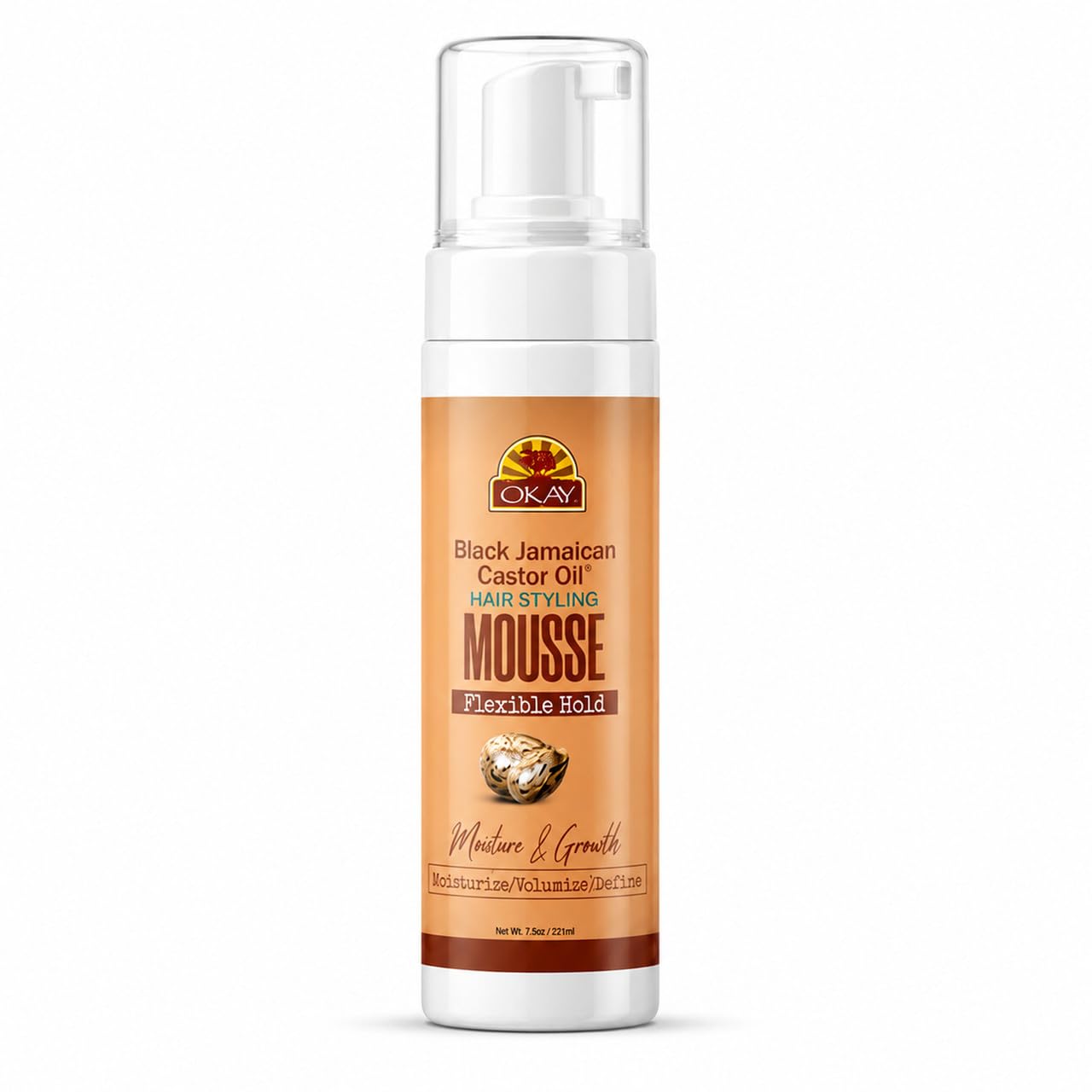 OKAY Black Jamaican Castor Oil Hair Styling Mousse 8 oz - Lightweight Curl Defining Foam for Volume, Frizz Control & Flexible Hold - Moisturizing