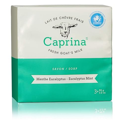 Caprina Fresh Goat’s Milk Bar Soap, EUCAPLYPTUS MINT, (3-Pack), 3.2 oz (90 g) Each, Gentle Daily Cleanser, Softening & Biodegradable Formula, No
