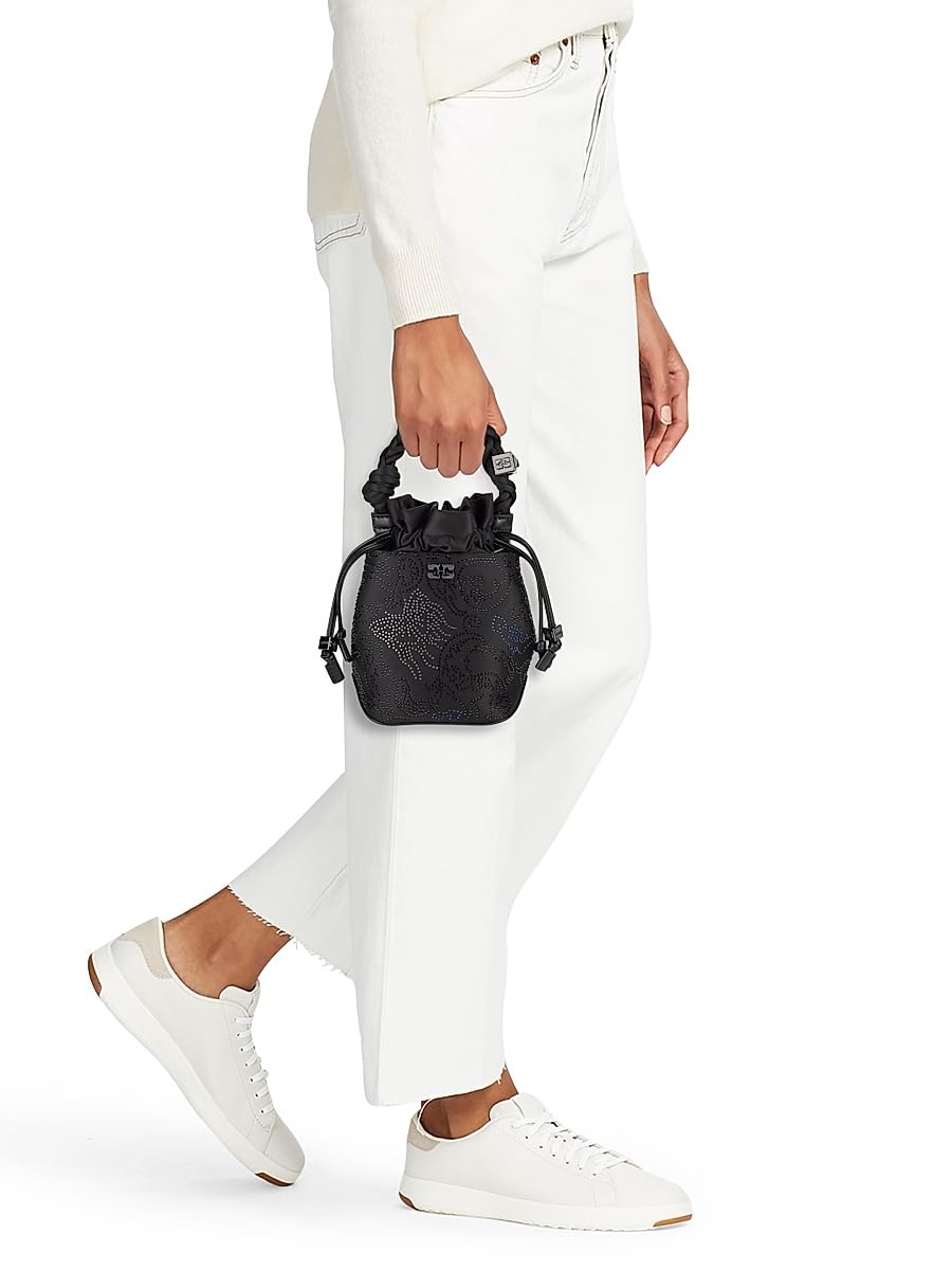 Ganni, Flower Crystal Mini Bou Bucket Bag, Black