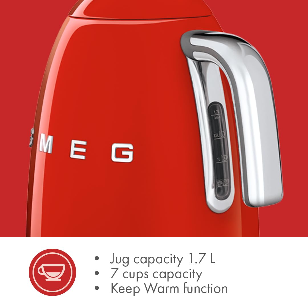 SMEG 7-Cup Variable Temperature Electric Kettle - Retro Style Aesthetic with Advanced Technology - Stainless Steel, 1400W, 120V, 360° Swivel Base…