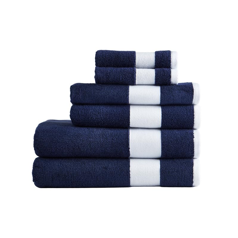 Lacoste Sport Stripe 6-Piece Luxury Cotton Towel Set - Made with 100% Soft Supima Cotton, Absorbent & Quick-Drying, Includes 2 Bath Towels, 2 Hand…