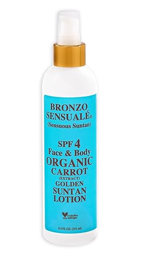 Tanning Lotion with SPF 4 Sunscreen Protection - Organic & Botanical Ingredients for a Sun-Kissed Glow - Moisturizing, Non-Greasy Sun Care Carrot