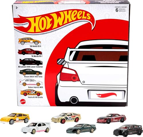 Hot Wheels Japanese Multipacks of 6 Toy Cars, 1:64 Scale, Authentic Decos, Popular Castings, Rolling Wheels, Gift for Kids 3 Years Old & Up…