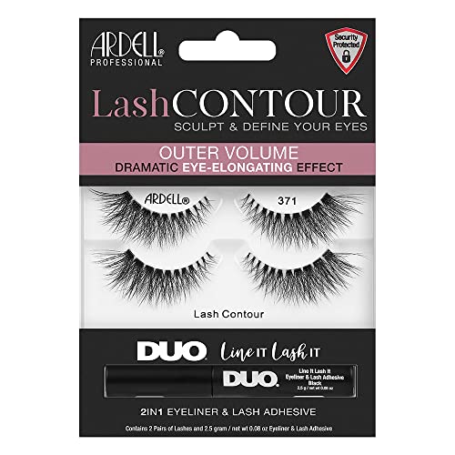 Ardell Lash Contour 371 Outer Volume Dramatic Eye-Elongating Effect with DUO Line It Lash It Adhesive Black, 2 Pairs
