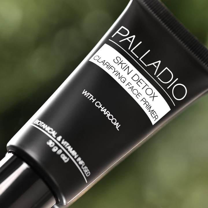 Palladio Skin Detox Clarifying Face Primer with Charcoal, creates a smooth base for makeup application, protects skin, provides long wear flawless