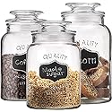 Glass Canister Set for Kitchen or Bathroom with Airtight Lid and Chalkboard Labels, Apothecary Glass Food Storage Jars,Set of 3 Cookie Jars, Candy…