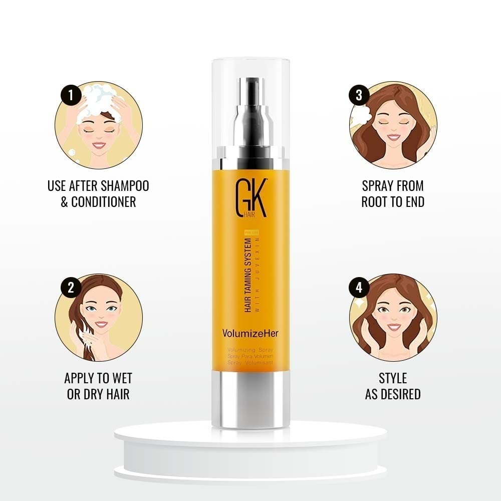 GK HAIR Global Keratin VolumizeHer (3.4 Fl Oz/100ml) Hair Spray, Anti-Frizz Hair Straightener, Heat Protectant Spray For Volume, Texture & Hold