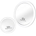 MIRRORVANA 20X & 10X Magnifying Mirror Set with 3 Suction Cups Each - Compact & Travel Ready Mirror for Makeup - Sizes: 6" and 4" Wide