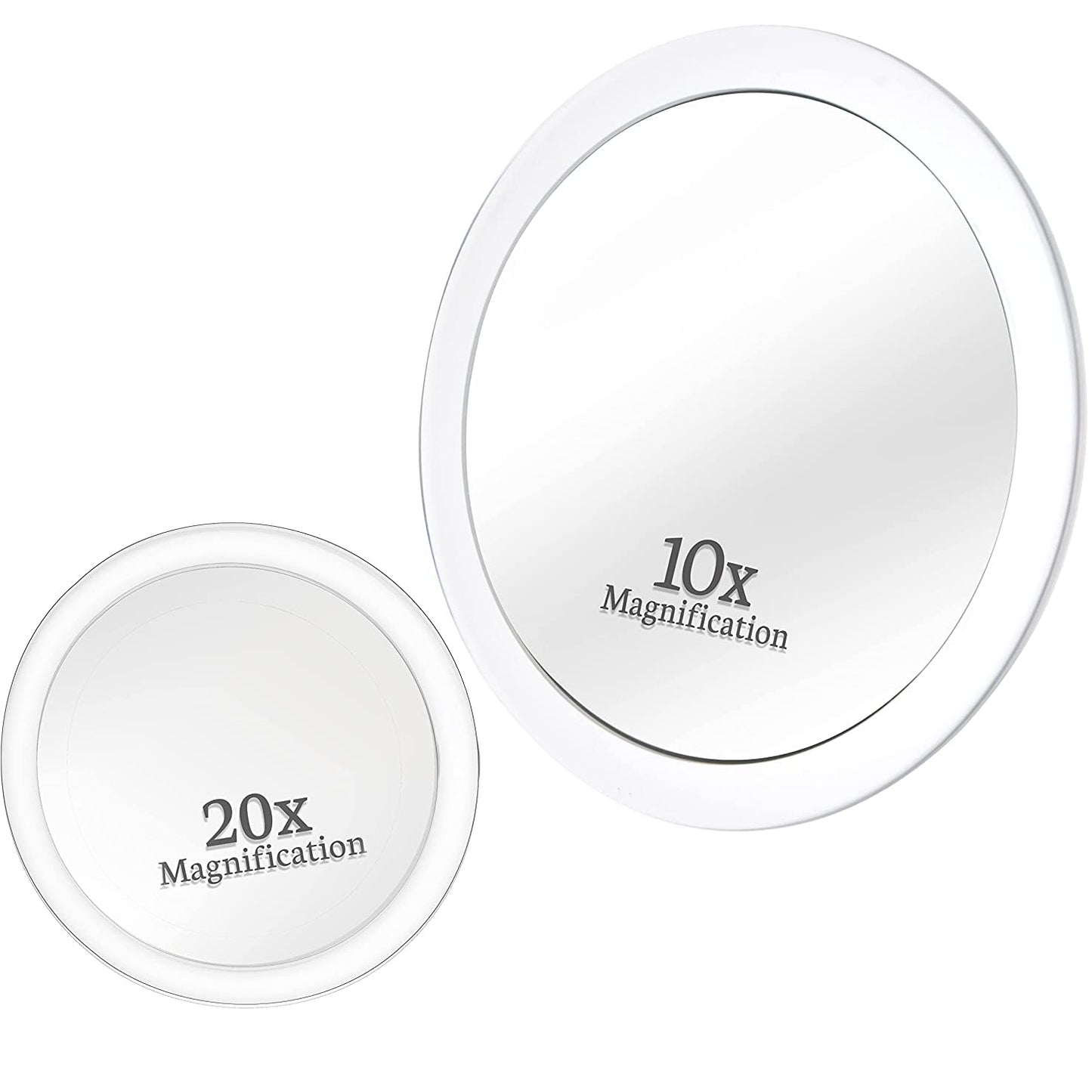 MIRRORVANA 20X & 10X Magnifying Mirror Set with 3 Suction Cups Each - Compact & Travel Ready Mirror for Makeup - Sizes: 6" and 4" Wide