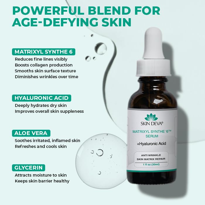 SKIN DEVA Matrixyl Synthe 6 Hyaluronic Acid Serum Anti Aging Serum Facial Serum Shrinks Pores and Keeps Skin Hydrated