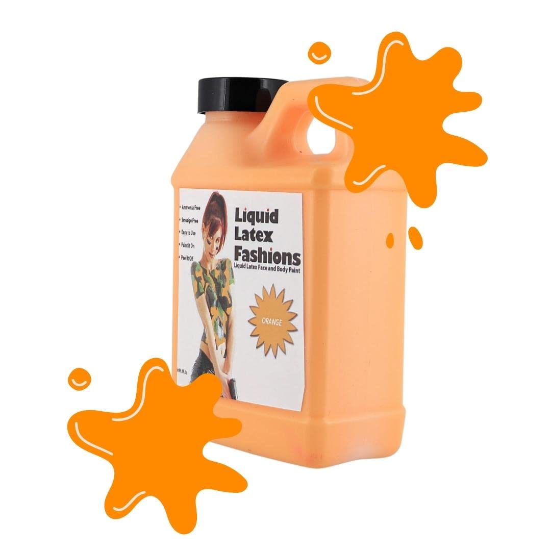 Orange 8 oz - Liquid Latex Body Paint, Ammonia Free No Odor, Easy On and Off, Cosplay Makeup, Creates Professional Monster, Zombie Arts, Garfield