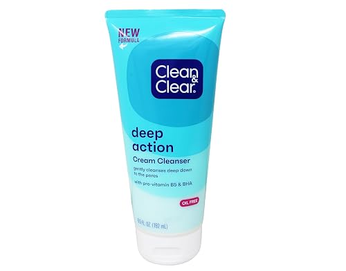 Clean & Clear Oil-Free Deep Action Cream Facial Cleanser with Salicylic Acid Acne Medication, Cooling Face Wash for Deep Pore Cleansing of Acne-Prone