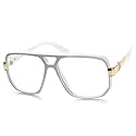 zeroUV Classic Square Frame Plastic Clear Lens Blue Light Aviator Glasses (White)